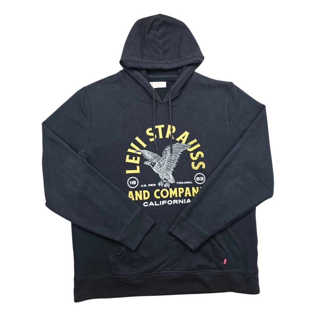 Levis Mens Graphic Eagle Logo Hoodie Black Yellow California Sweatshirt XL